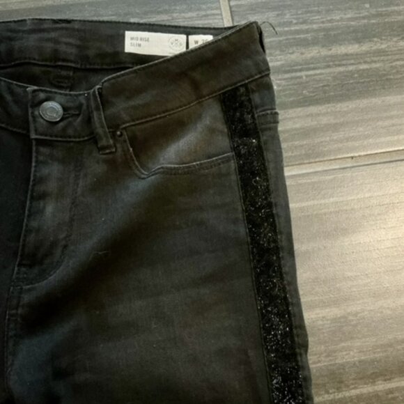 VeraModa black midrise slim Velvet tux stripe ankle jean size 26 - Picture 7 of 12